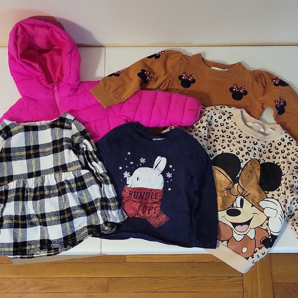 Kids Pink Puffer Jacket & Mixed Tops Bundle - Size 3T